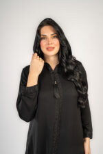 عباية خروج اسود كبيشون تطريز اسود - Image 2