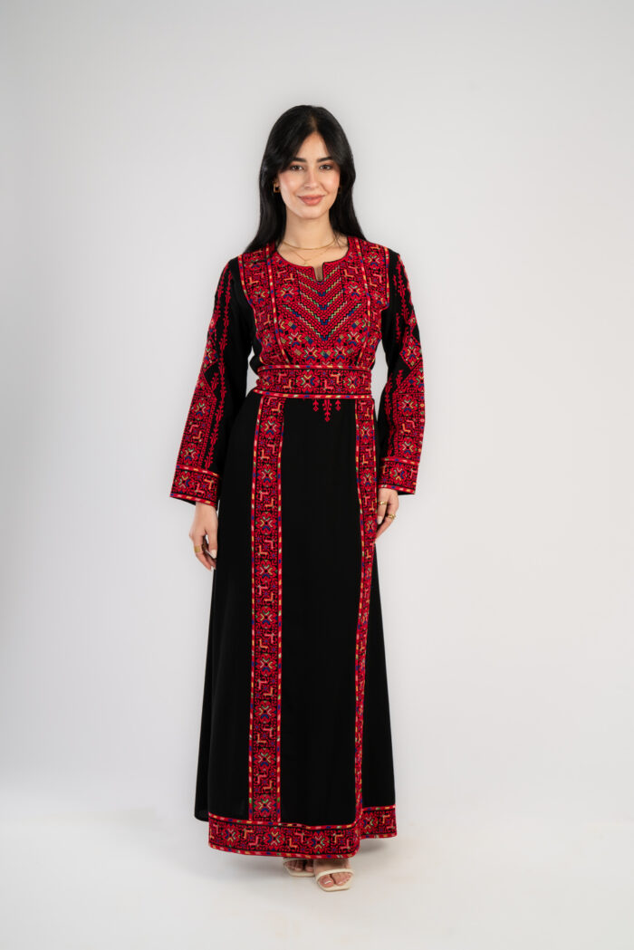 فستان فلسطيني التطريز كريب مكسر - Image 4