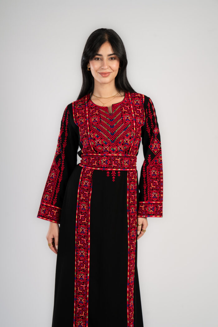 فستان فلسطيني التطريز كريب مكسر - Image 1
