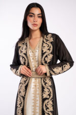 Moroccan kaftan with aghbani embroidery